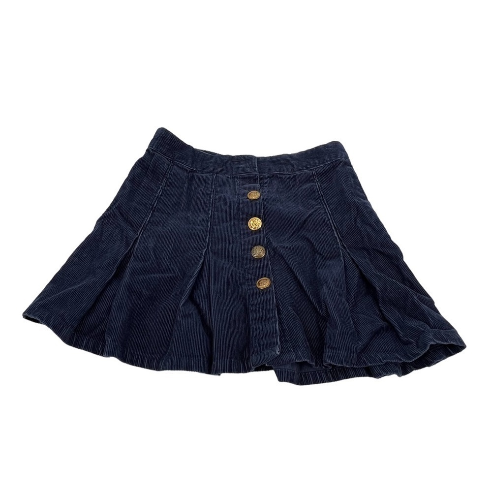 Ralph Lauren Blue Corduroy Pleated Button Up Mini Skirt Size 8 Big Girl's
